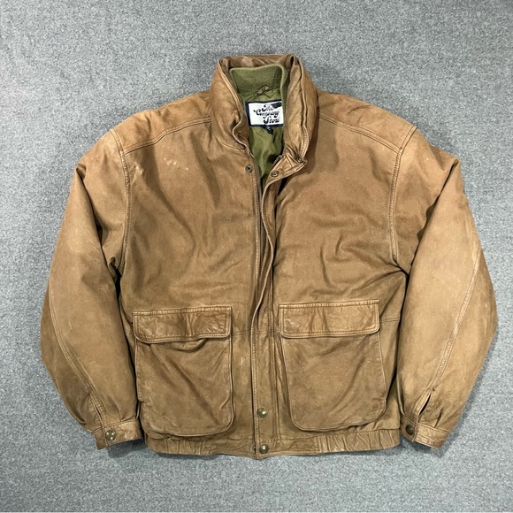 The Company Store Vintage Brown Suede Bomber Removable Down Liner Size Medium - Picture 1 of 10